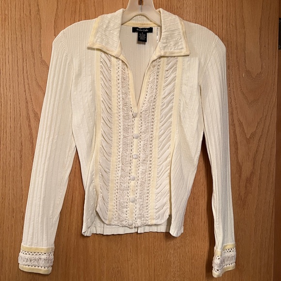 Cream long sleeve top with faux button front - Picture 1 of 6